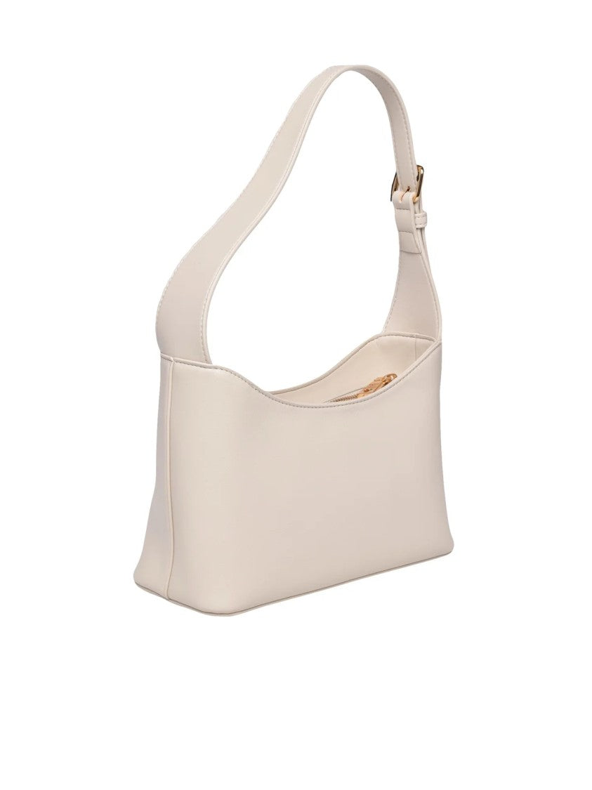 Love Moschino Spacious White Shoulder Bag With Metallic Script Detail