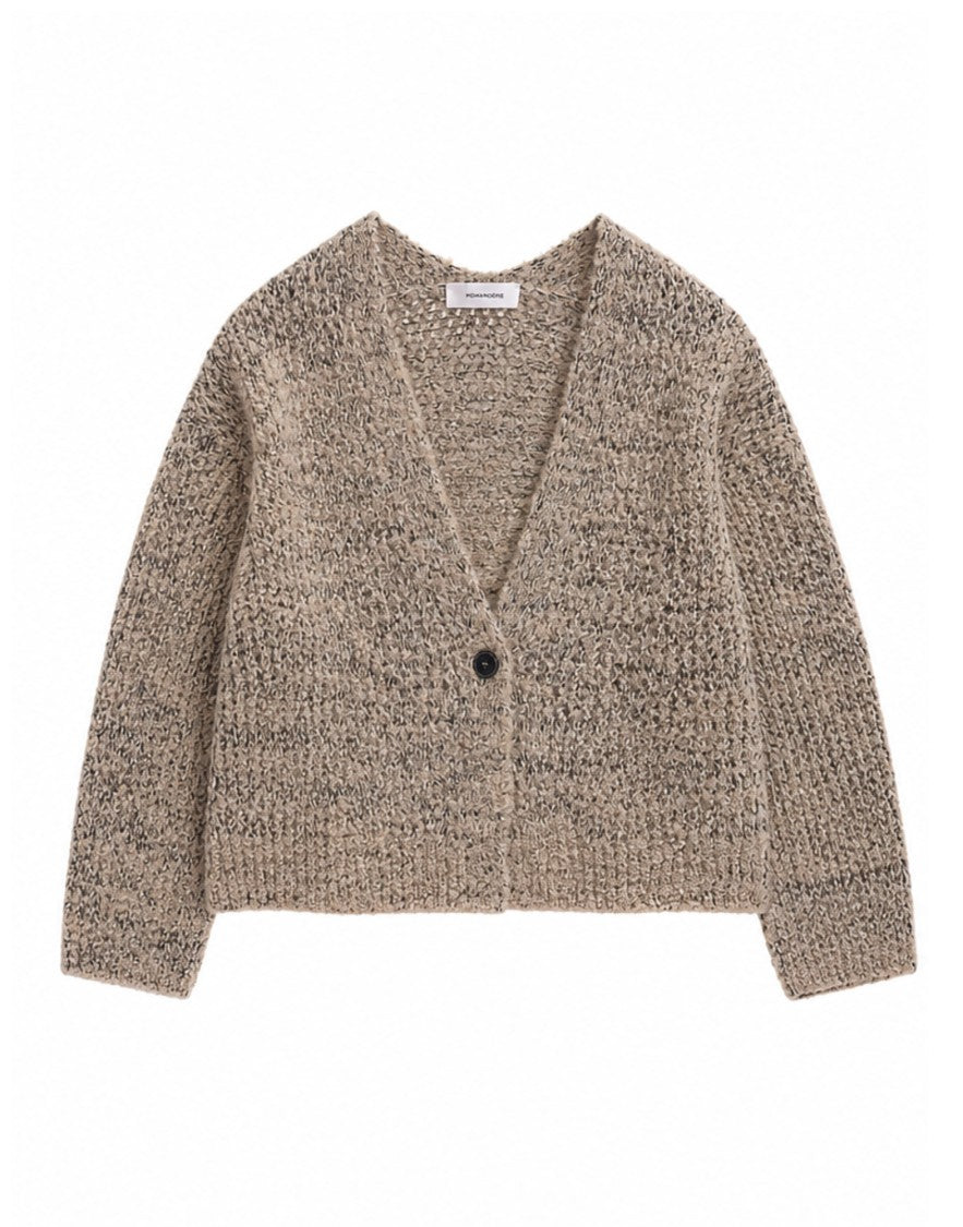 Pomandère Sand V-Neck Alpaca Wool-Blend Cropped Cardigan