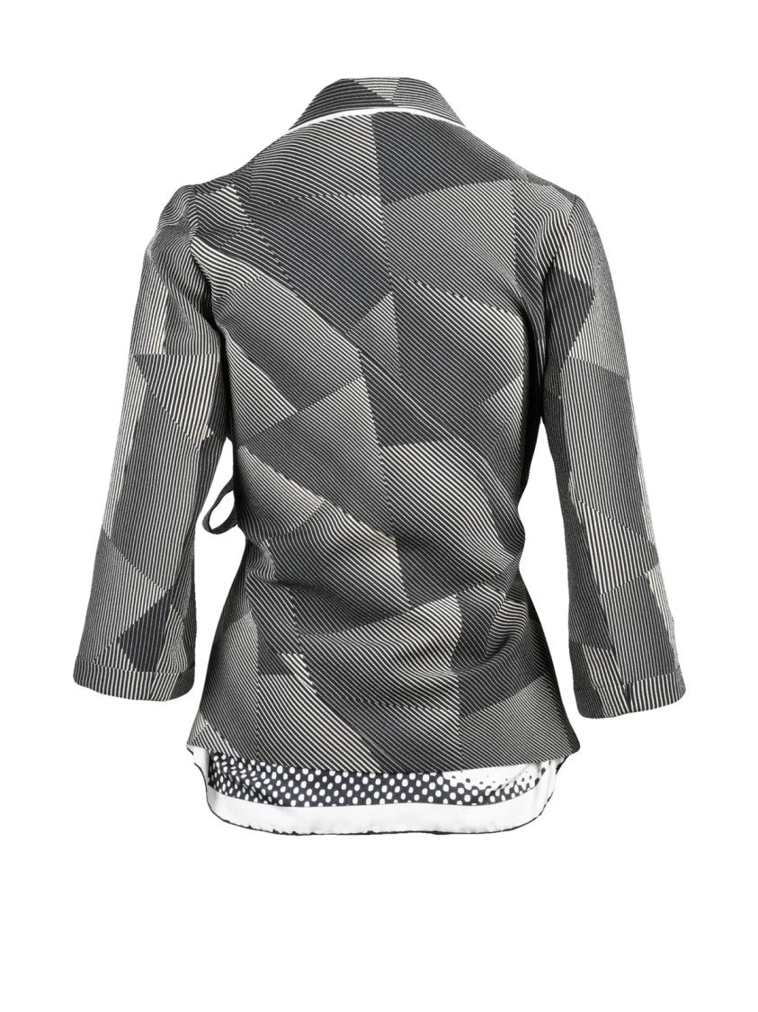 Ibrigu Geometric Pattern Silk Wrap Jacket With Tailored Collar