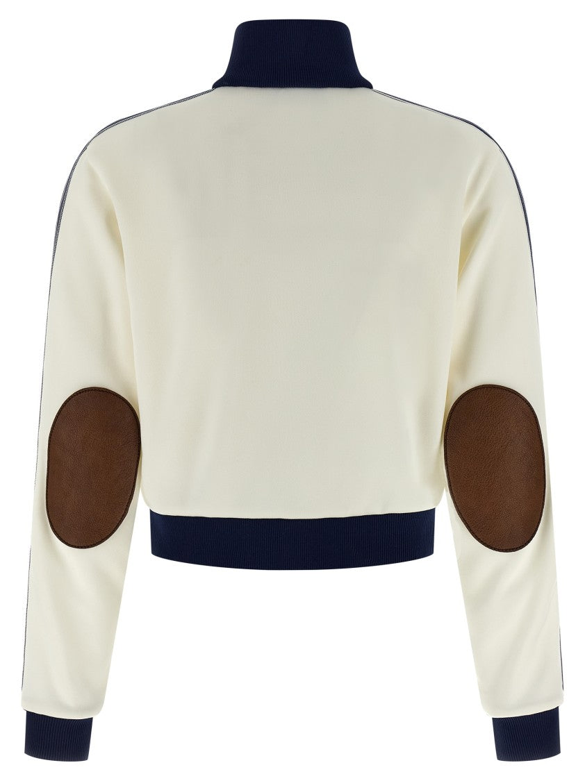 Prada Cropped Fleece Blouson With Ribbed Knit Details And Leather Accents
