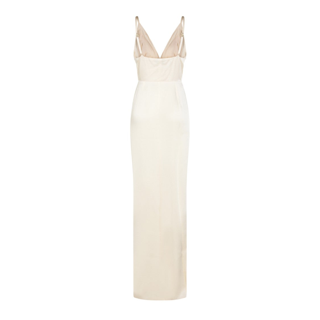 Elisabetta Franchi Long Light Beige Dress With V-Neckline And Open Back