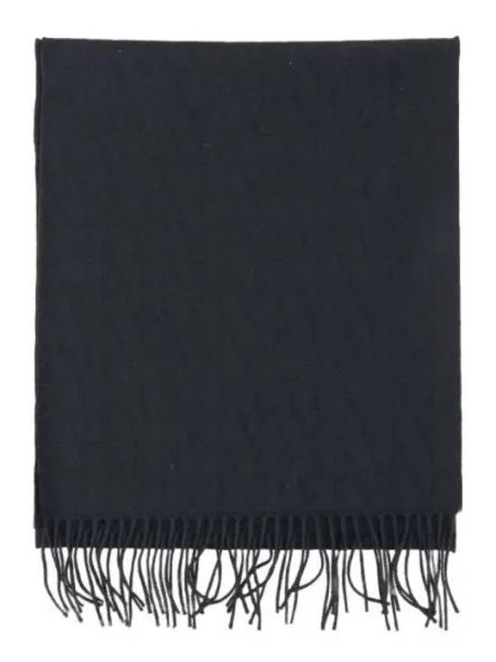 Valentino Garavani Textured Black Wool Scarf With Fringed Edges