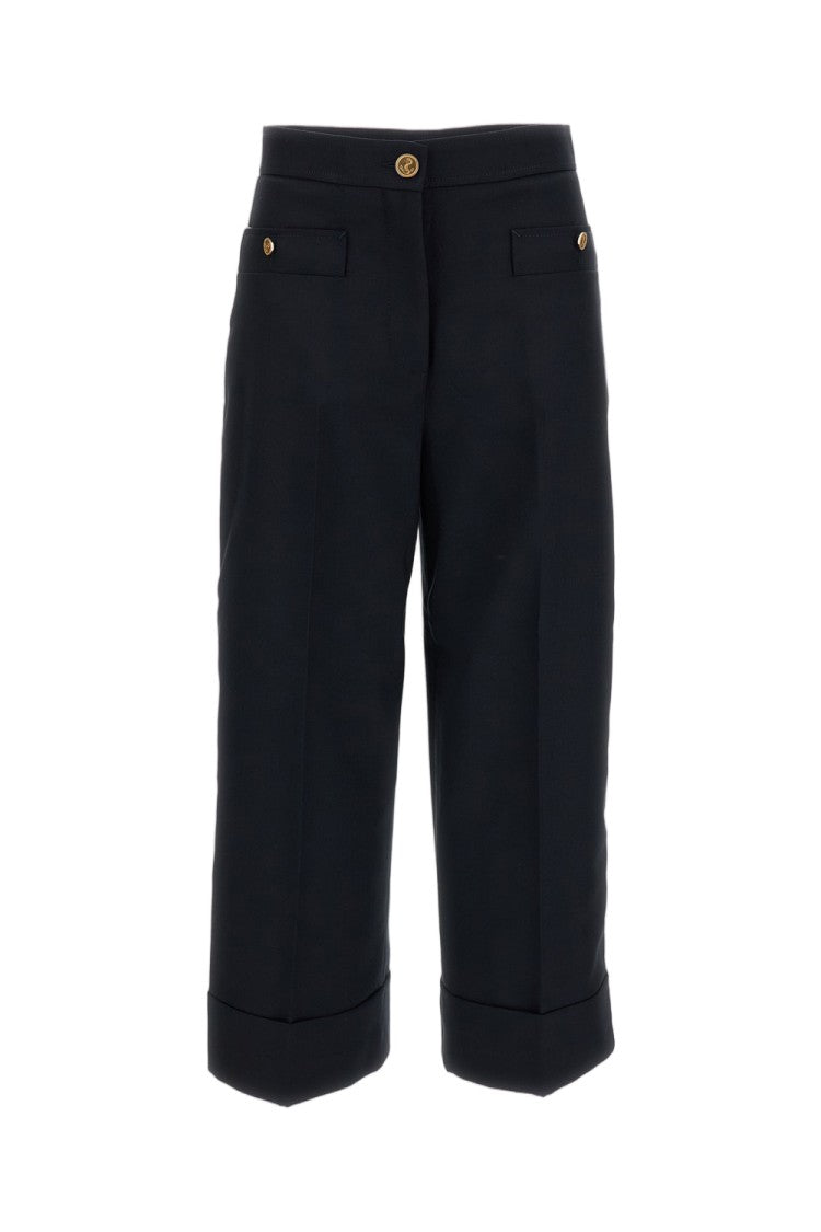 Thom Browne Navy Blue Tailored Hopsack Wool Straight-Leg Pants