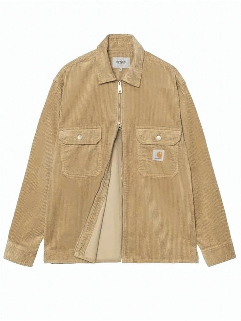 Carhartt Wip Brown Corduroy Jacket With Front Zipper Closure