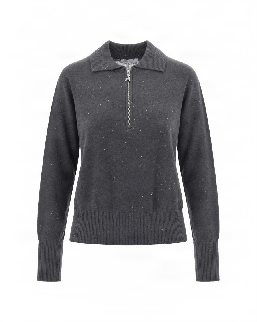 Patrizia Pepe Long-Sleeve Ribbed Zip Knit Polo Shirt