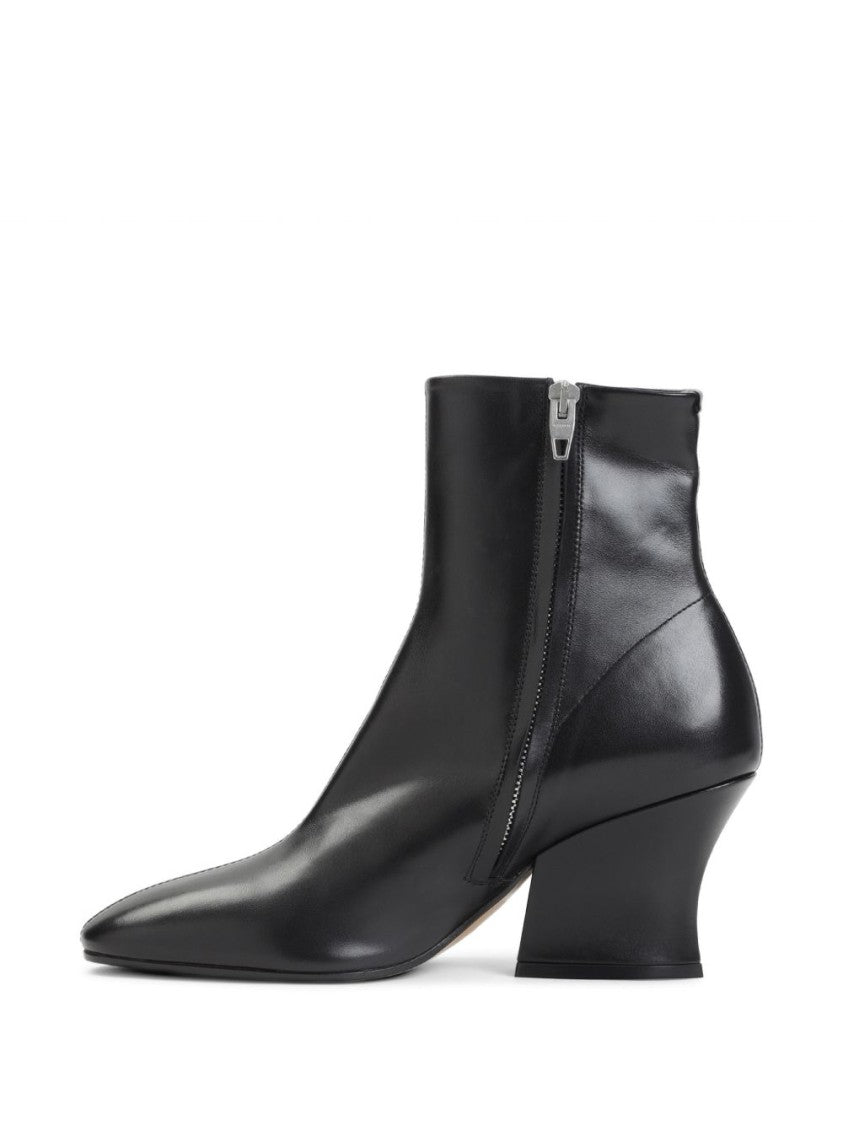 Jil Sander Black Polished Leather Block Heel Boots