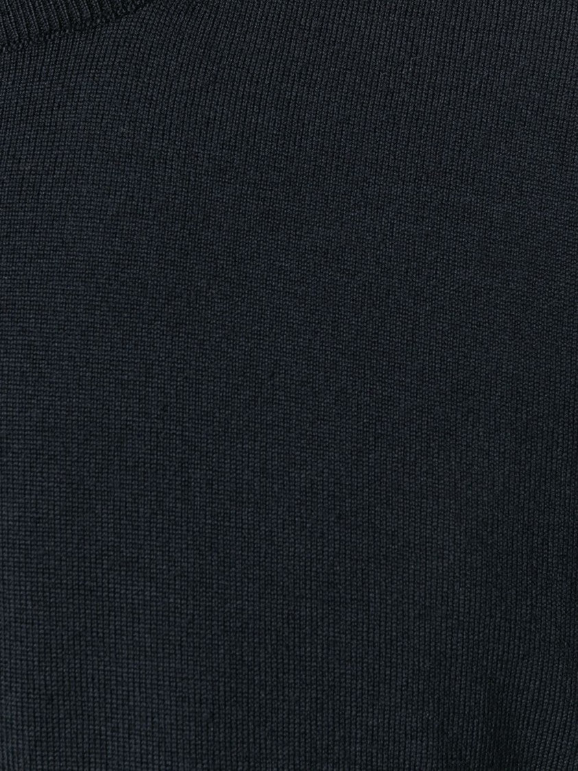 Drumohr Black Fitted Crew Neck Wool Sweater
