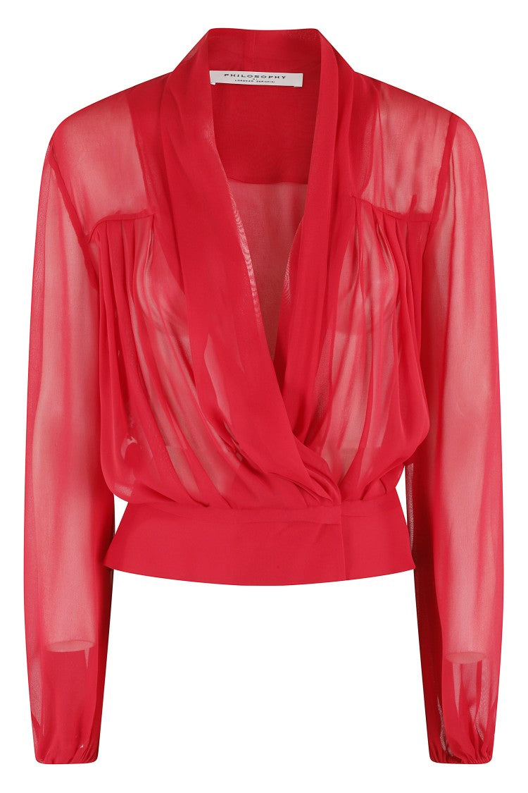 Philosophy Di Lorenzo Serafini Georgette Blouse With Wide Shawl Collar