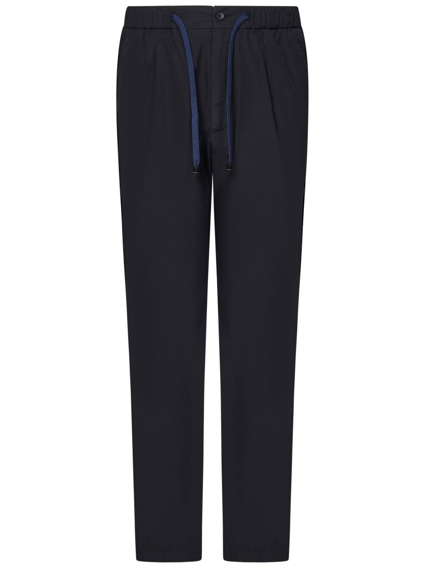 Drumohr Navy Blue Cotton Trousers With Adjustable Drawstring Waist