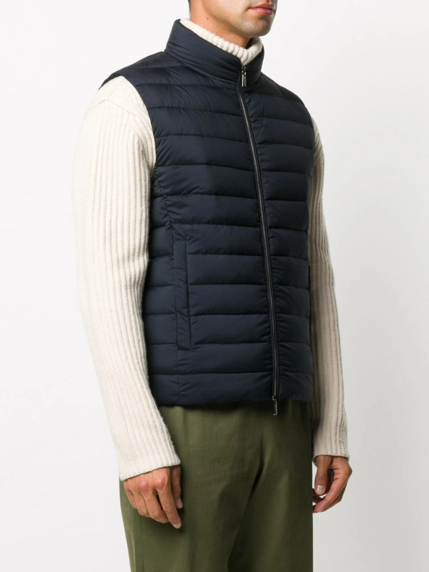 Moorer Deep Navy Sleeveless Puffer Vest With Collar
