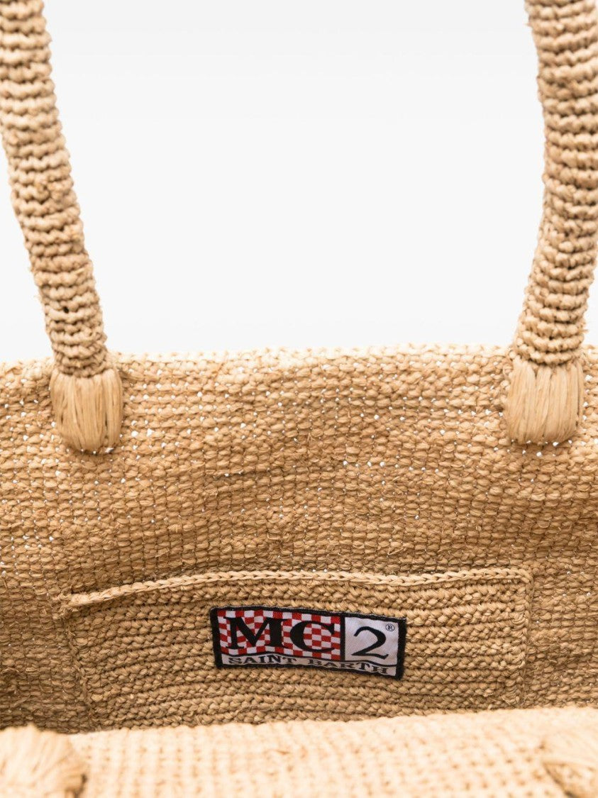 Mc2 Saint Barth Rectangular Woven Tote Bag With Cursive Logo