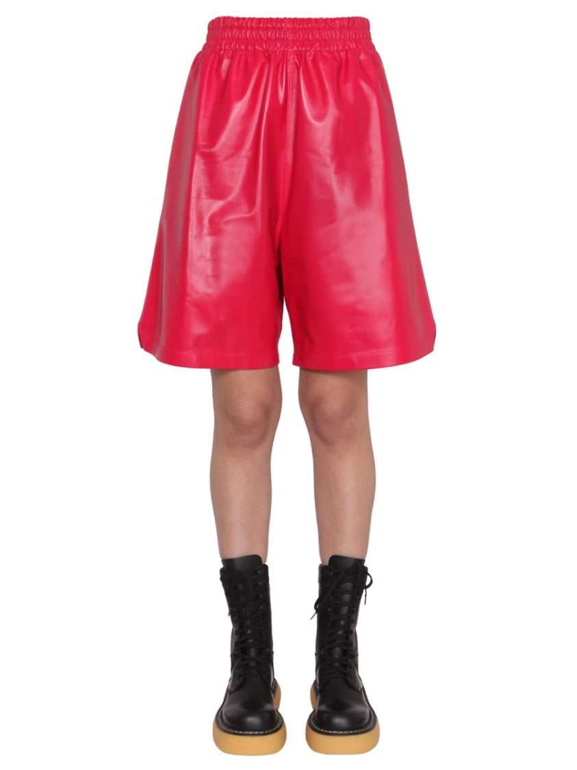 Bottega Veneta Tailored Black Leather Shorts With Elastic Waistband
