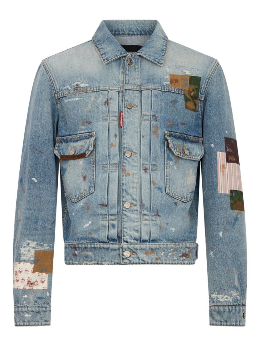 Dsquared2 Medium Wash Patchwork Paint Splatter Jacket