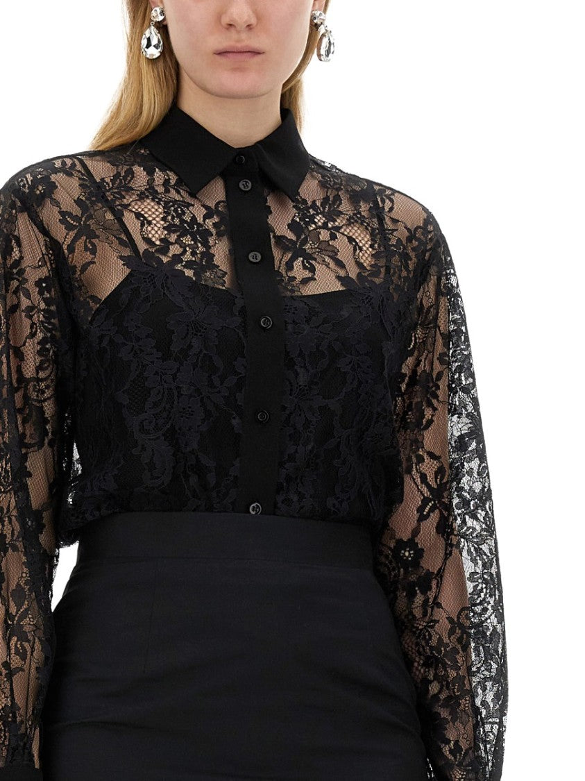 Moschino Black Lace Shirt With Intricate Floral Patterns