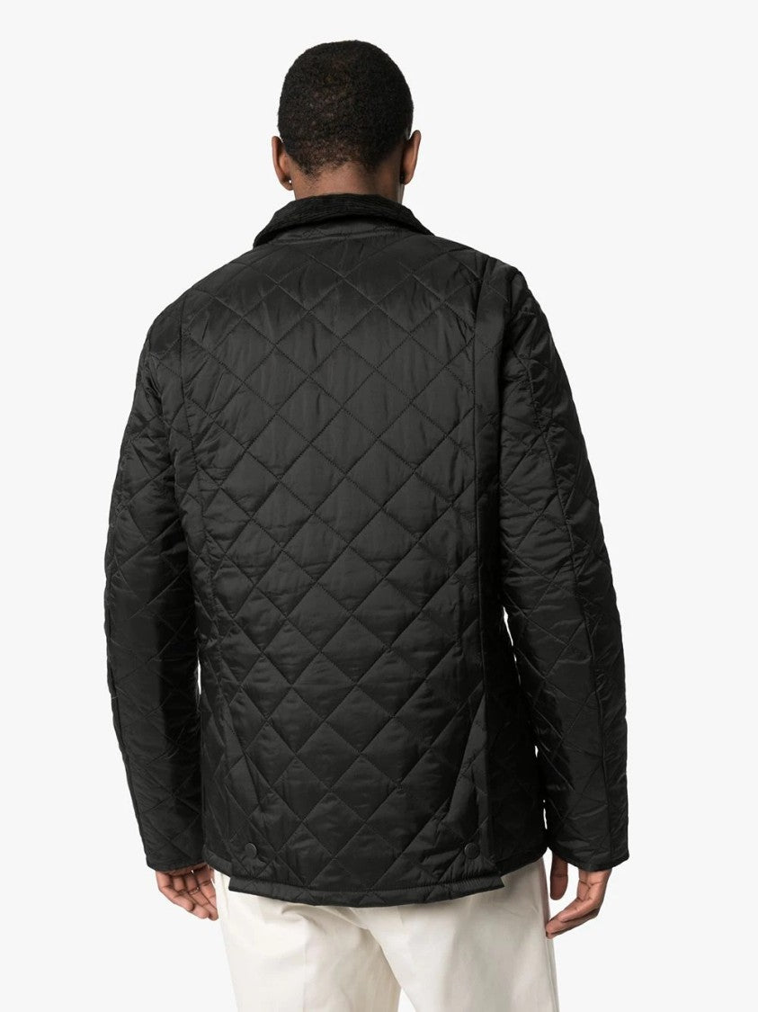 Barbour Quilted Black Down Jacket With Corduroy Collar