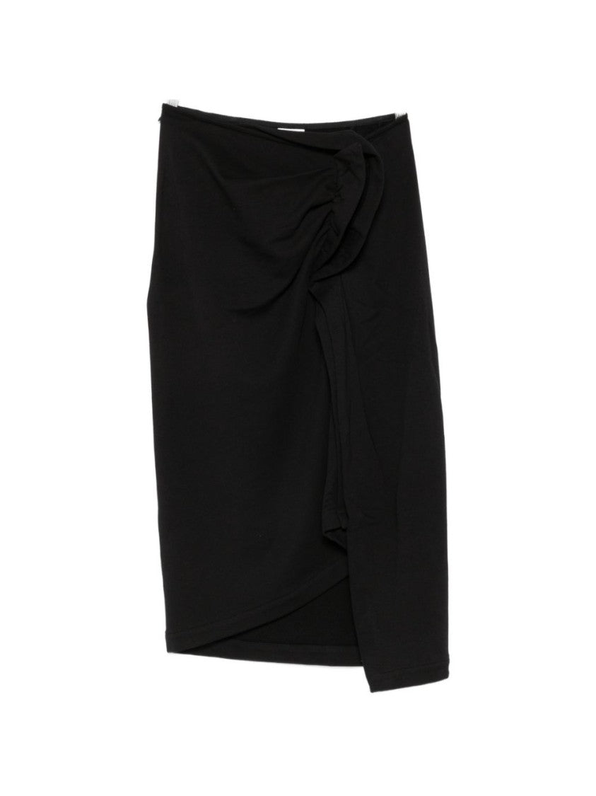Dries Van Noten Black Draped Front Midi Skirt