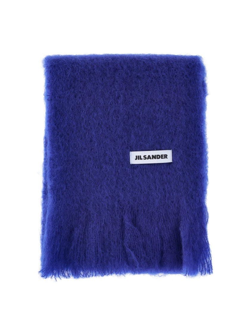 Jil Sander Blue Mohair Blend Fringed Scarf