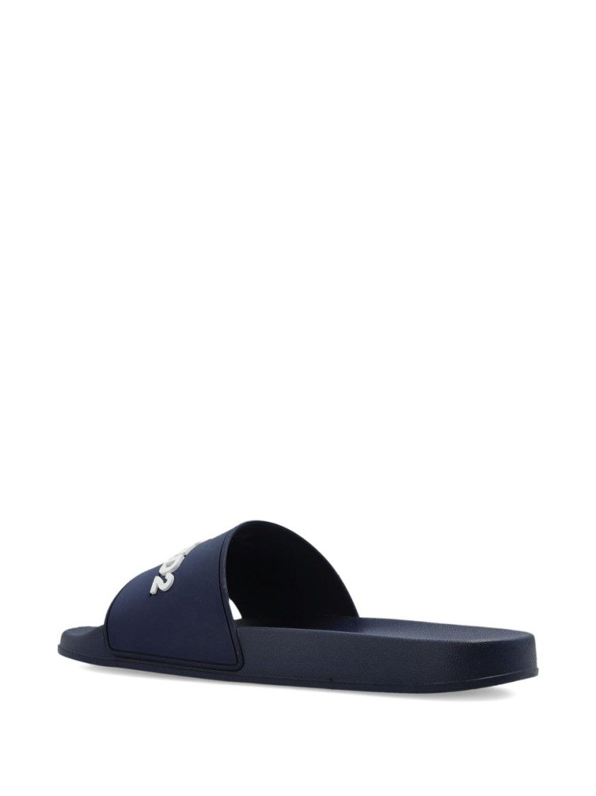 Dsquared2 Navy Blue Logo Lettering Flat Sandals