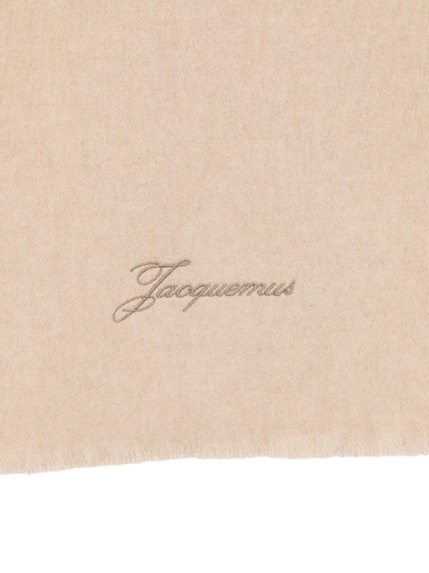 Jacquemus Beige Embroidered Logo Wool Cashmere Scarf