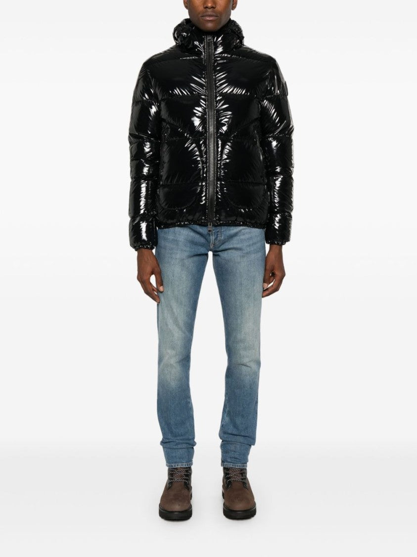 Herno Puffy Black Coat With High Collar And Glossy Finish