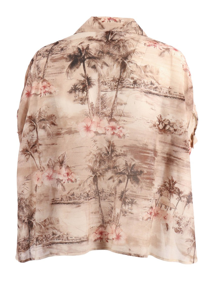 Shirt A Porter Tropical Print Airy Voile Blouse