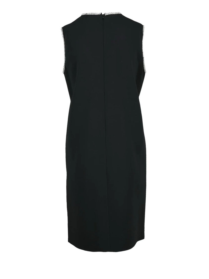 Sportmax Sleeveless Black Viscose Stretch Dress With Rhinestone Embellishments