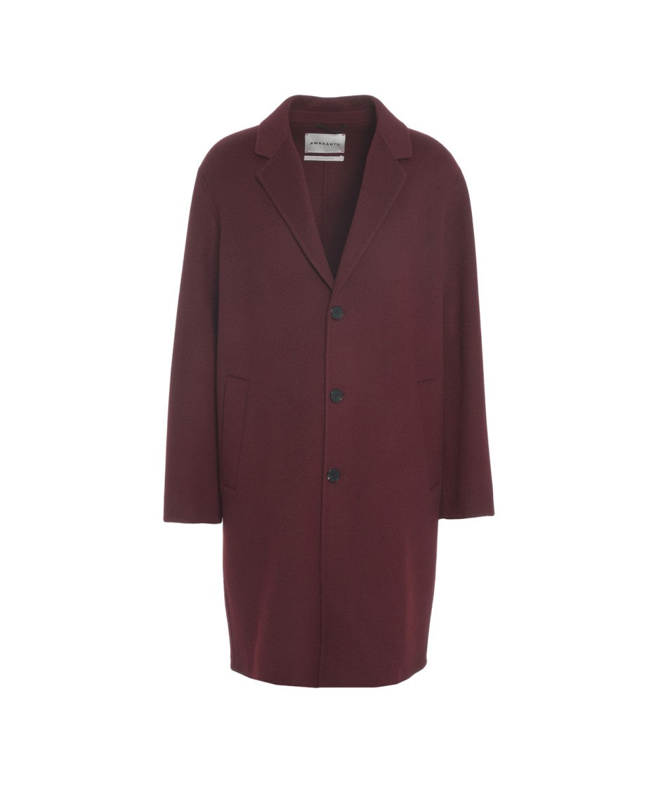 Amaranto Burgundy Cashmere-Wool Blend Coat With Classic Notched Collar