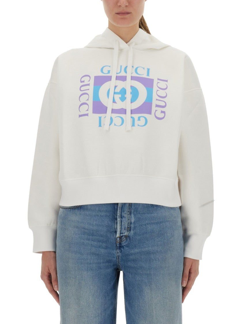 Gucci Printed Cropped Cotton Hoodie