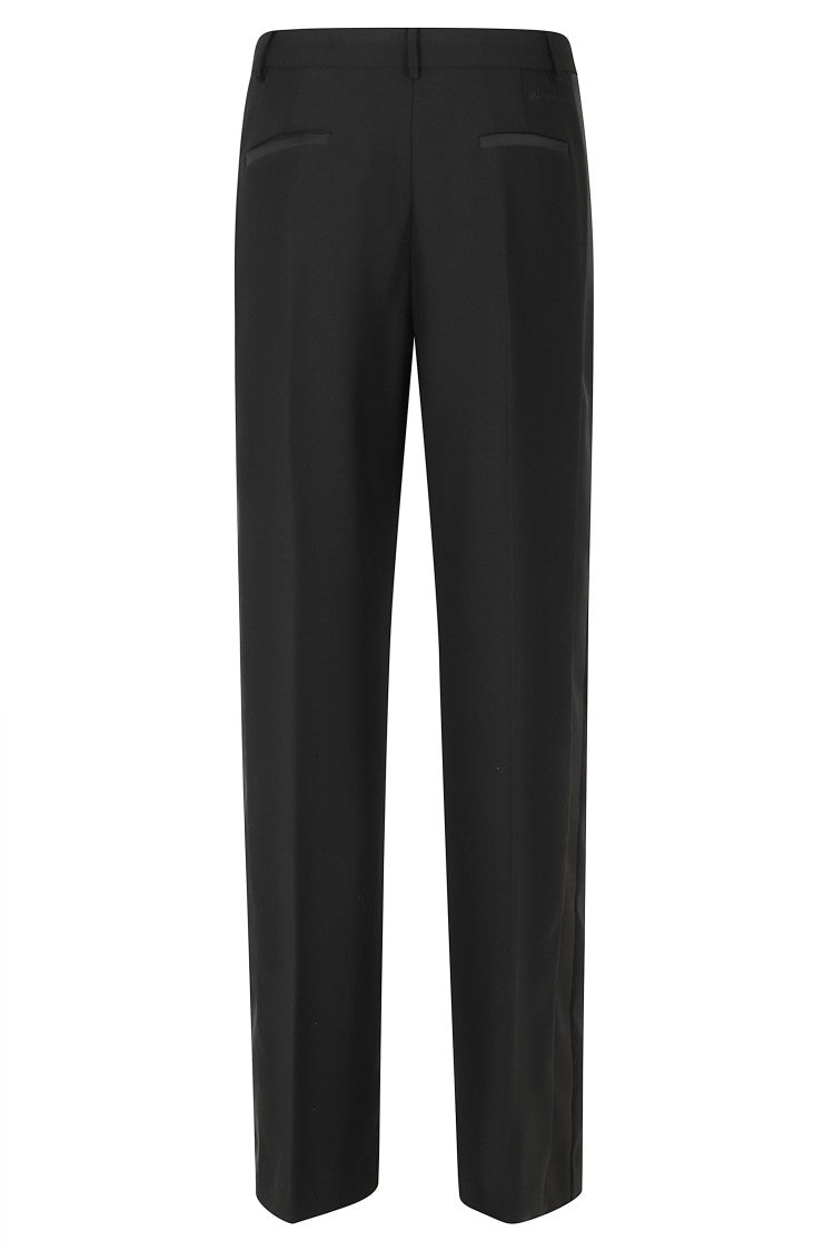 Ermanno Firenze Black Waist Ties Belt Loops Straight-Leg Pants