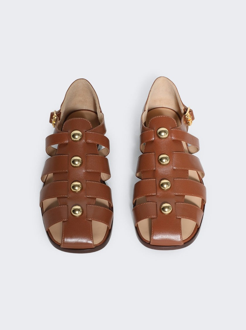 Valentino Studshield Fisherman Calfskin Sandal Tobacco