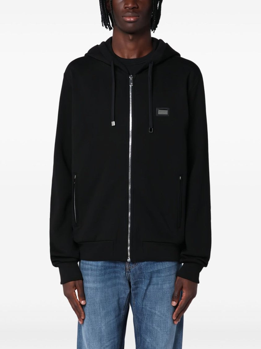 Dolce & Gabbana Black Zip-Up Coat With Hood