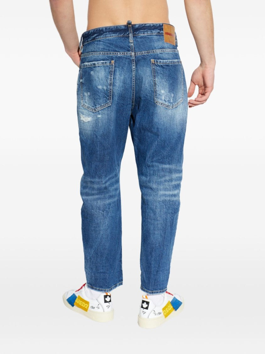 Dsquared2 Distressed Blue Denim Jeans With Five-Pocket Design