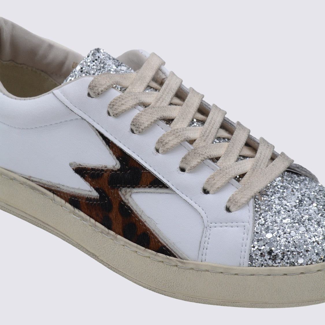Moaconcept White And Leopard Sneakers From Moaconcept Featuring Round Toe, Laces Fastening, Side Leopard Detail, Logo Print And Rubber Sole.