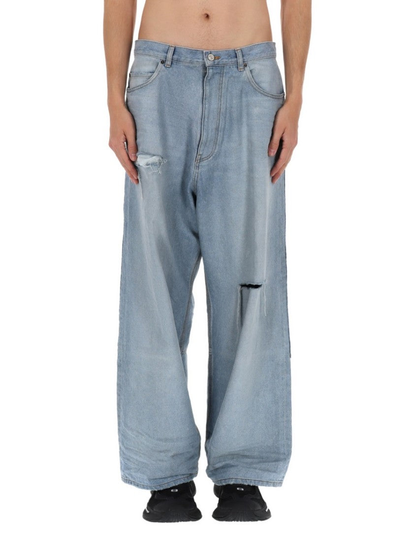 Balenciaga Light Blue Baggy-Fit Jeans With Distressed Details And Classic Five-Pocket Design