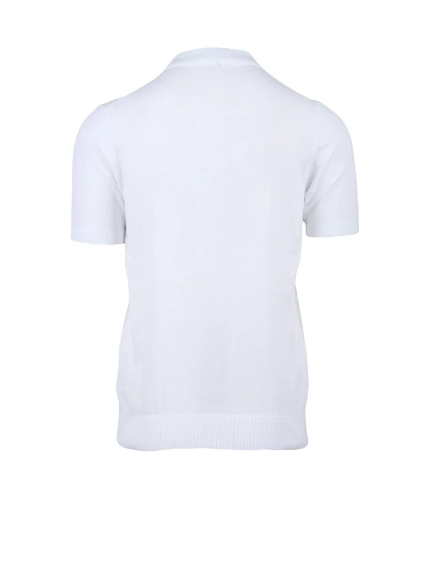 Alpha Studio White Cotton Knit Polo Shirt