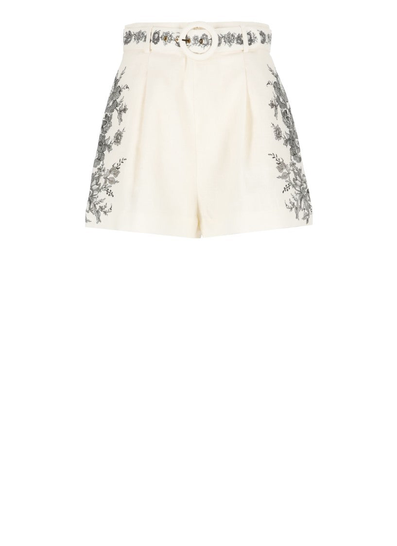 Zimmermann Ivory Linen Shorts