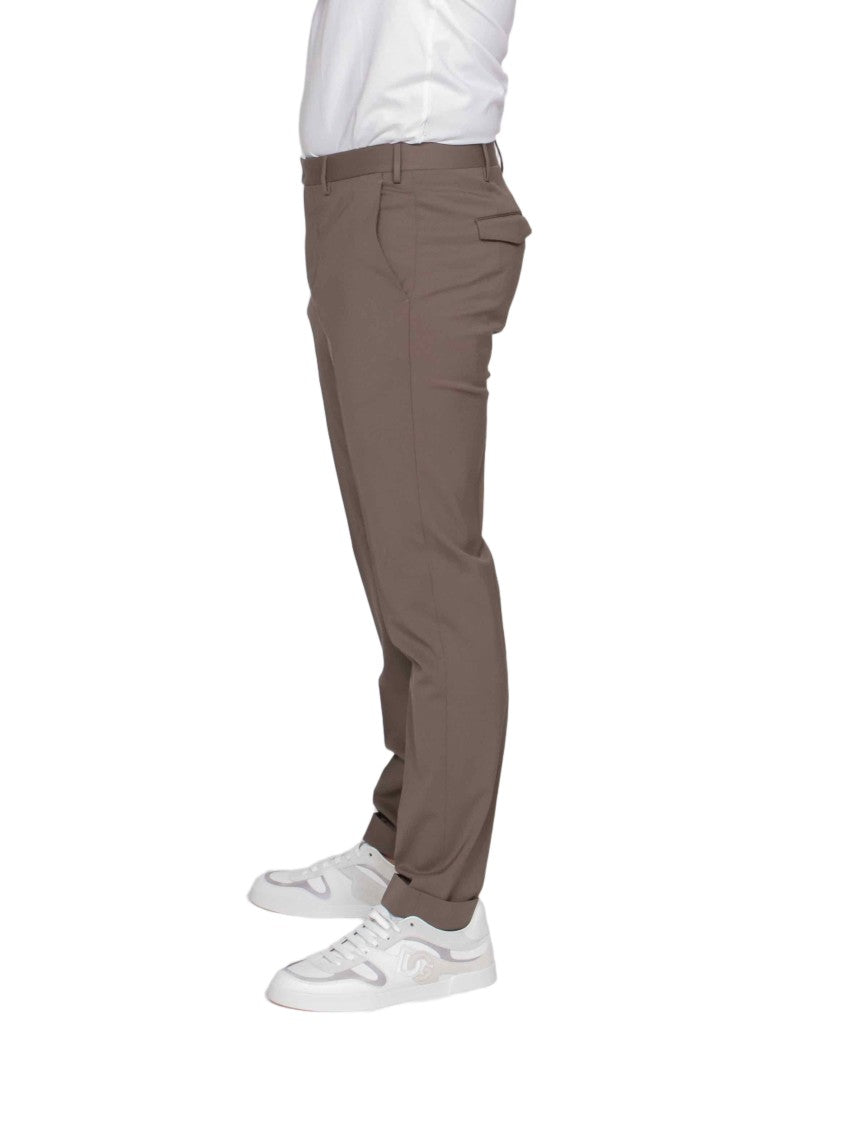 Pt Torino Tailored Brown Pants With Slim Fit And Flat Front Design
