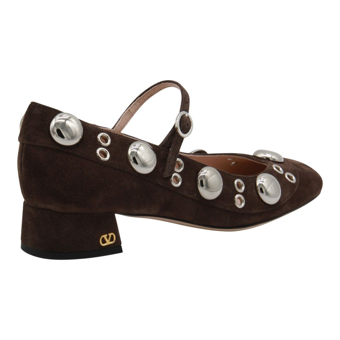 Valentino Garavani Studded Dark Brown Suede Mary Jane Shoes