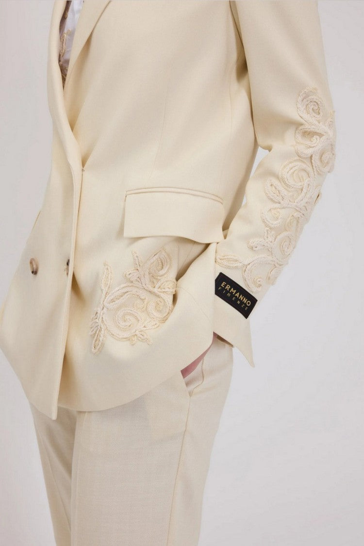 Ermanno White Wool-Blend Notch-Lapel Blazer
