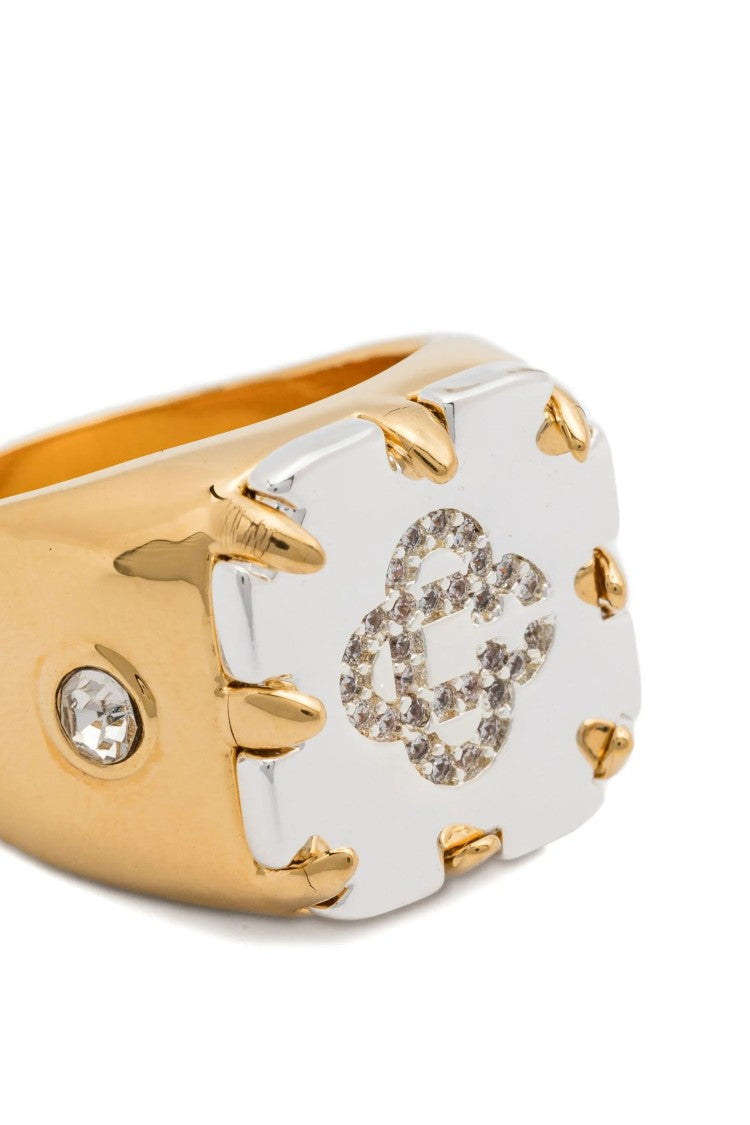 Casablanca Gold-Plated Brass Signet Ring With Rhinestone-Embellished Cc Logo