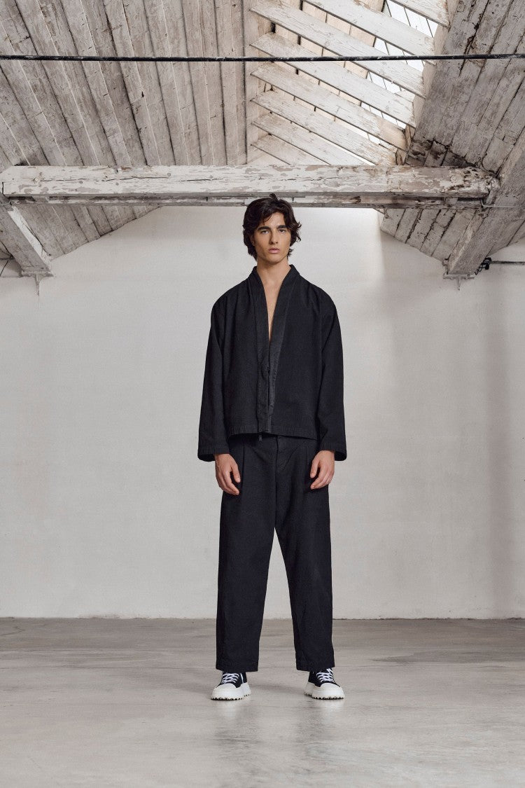 Bepositive Textured Canvas Kimono-Style Jacket With Hidden Closure