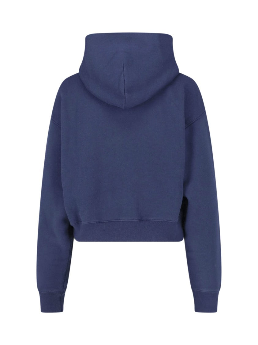 Sporty And Rich Deep Blue Cropped Cotton-Blend Hoodie
