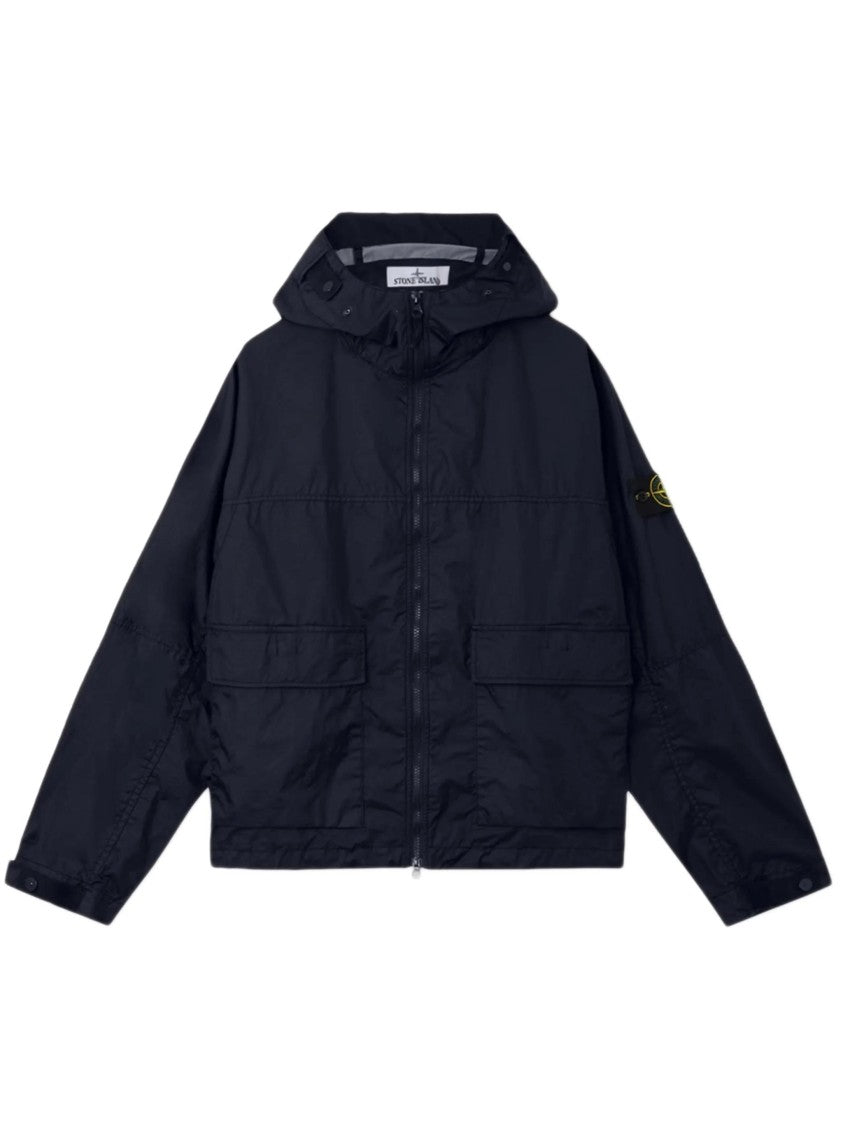 Stone Island Hooded Black Jacket With Front Zipper