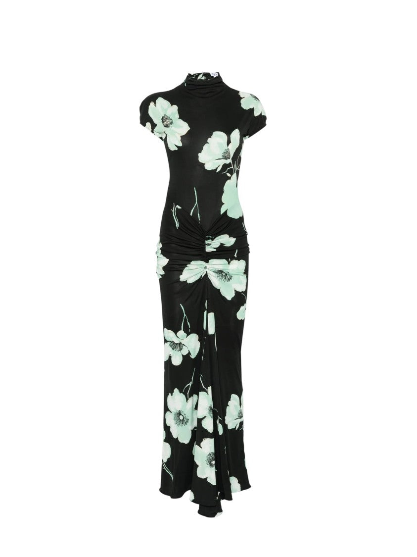 Alaïa Black Jersey Draped Sakura Printed Midi Dress