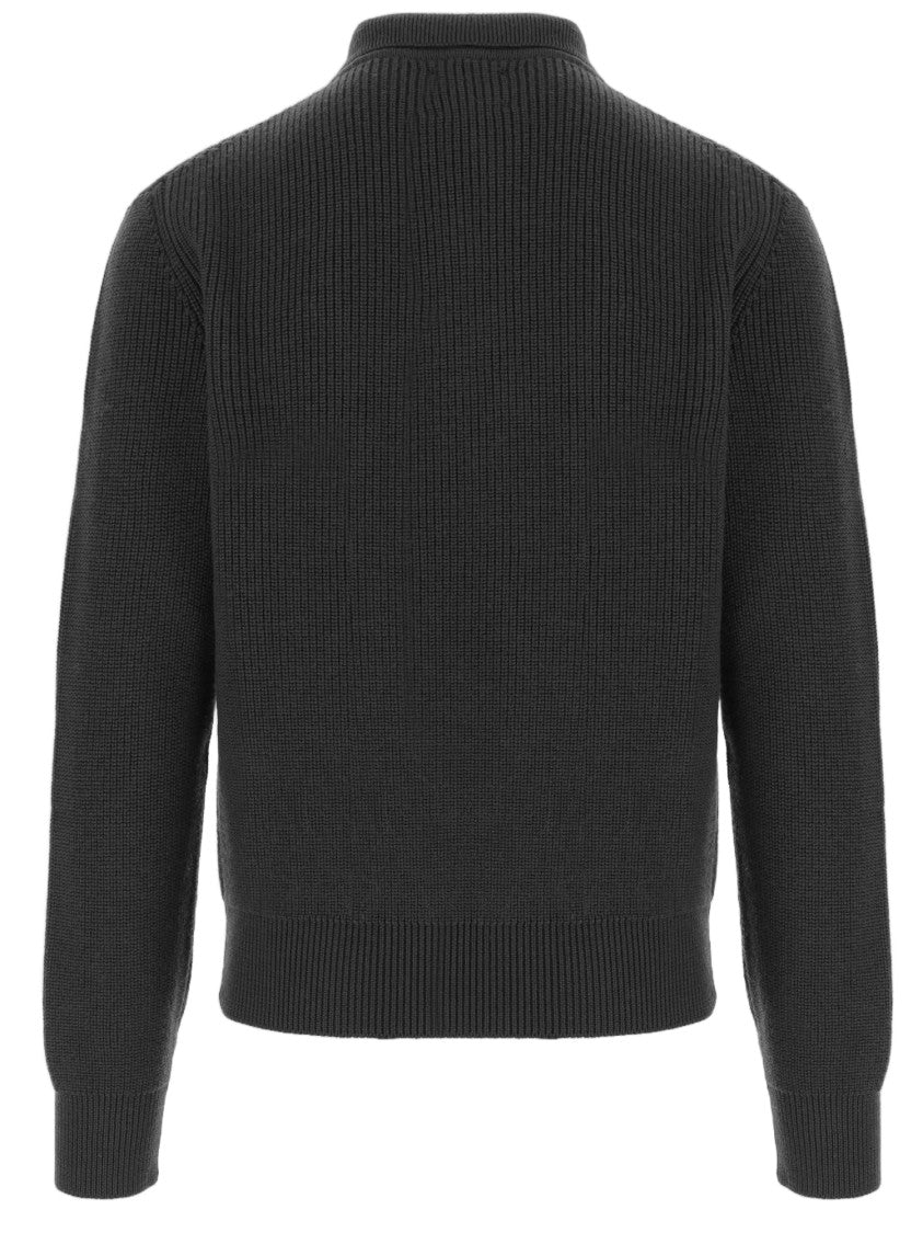 Woolrich Black Full-Zip Ribbed Knit Wool Sweater