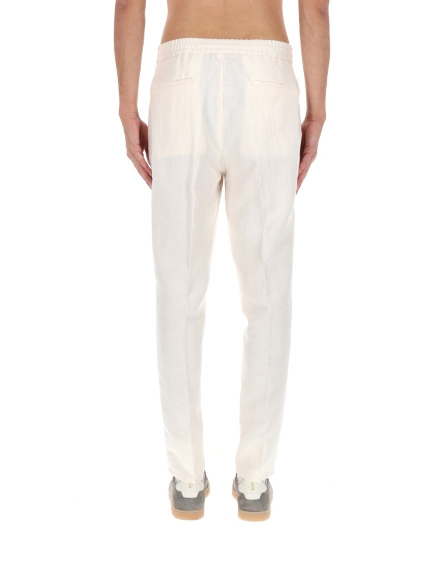 Brunello Cucinelli Pleated Drawstring Linen-Blend Straight-Leg Pants