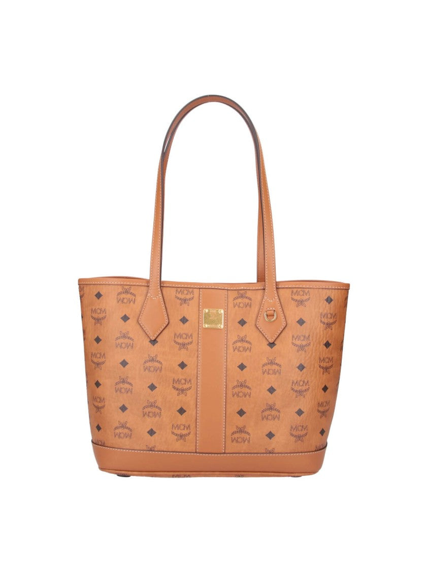Mcm Brown Liz Visetos Fabric Tote Bag