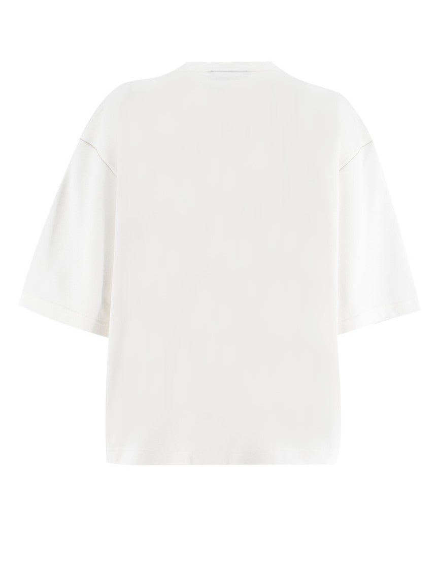Fabiana Filippi White Cotton Jersey T-Shirt With Diamond Thread Embroidery