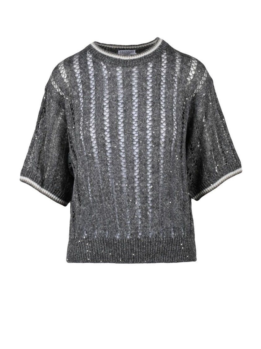 Brunello Cucinelli Grey Linen Nylon Women Sweater