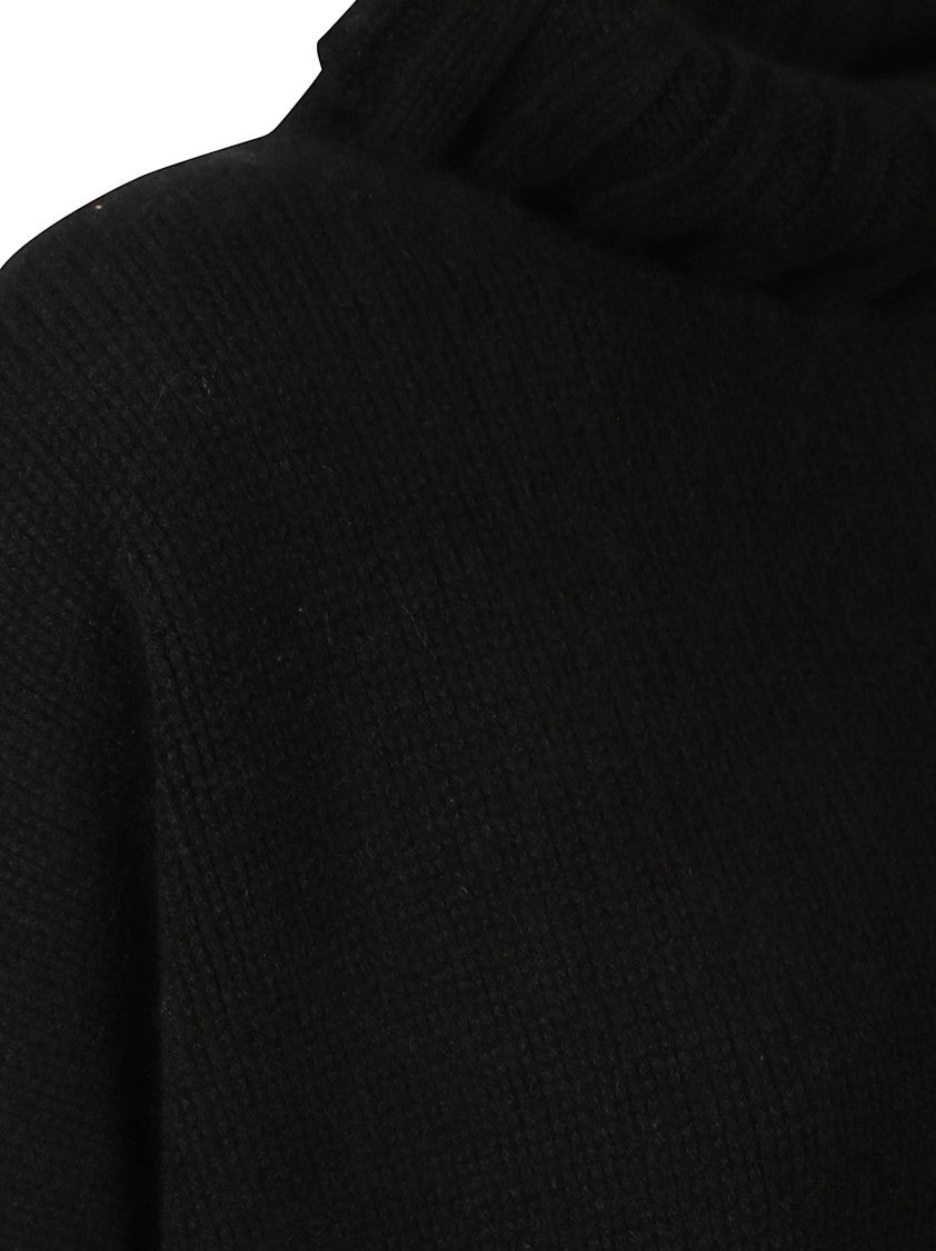 Be You Ribbed Knit Black Turtleneck Sweater With Folded Collar